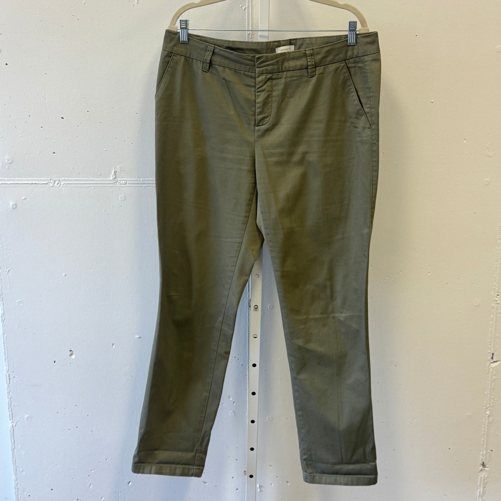 Garnet Hill Women's Olive Green 100% Cotton Chino‎ Straight Leg Pants Size 12
